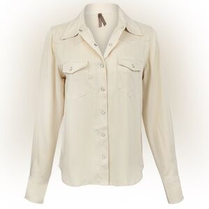 Stetson Satin Western Pearl Snap Front Blouse Cream Size S NWT